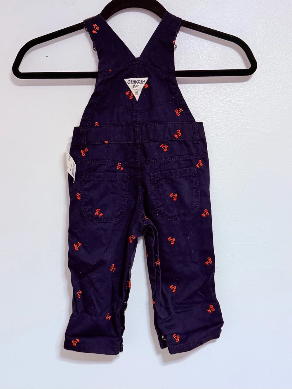 OshKosh Baby/Toddler Denim Overalls Dark Blue with Cherries Size 12 Months NWT